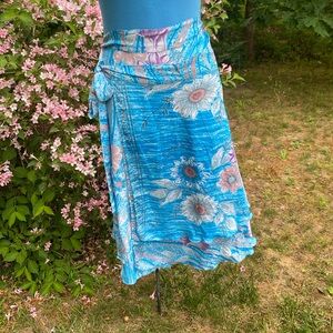 Vintage Kimaya 80% silk turquoise blue floral Bellissimo skirt/dress